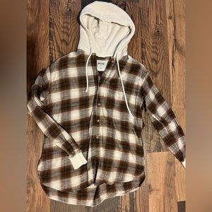American Eagle Outfitters Brown Plaid Hoodie Shirt